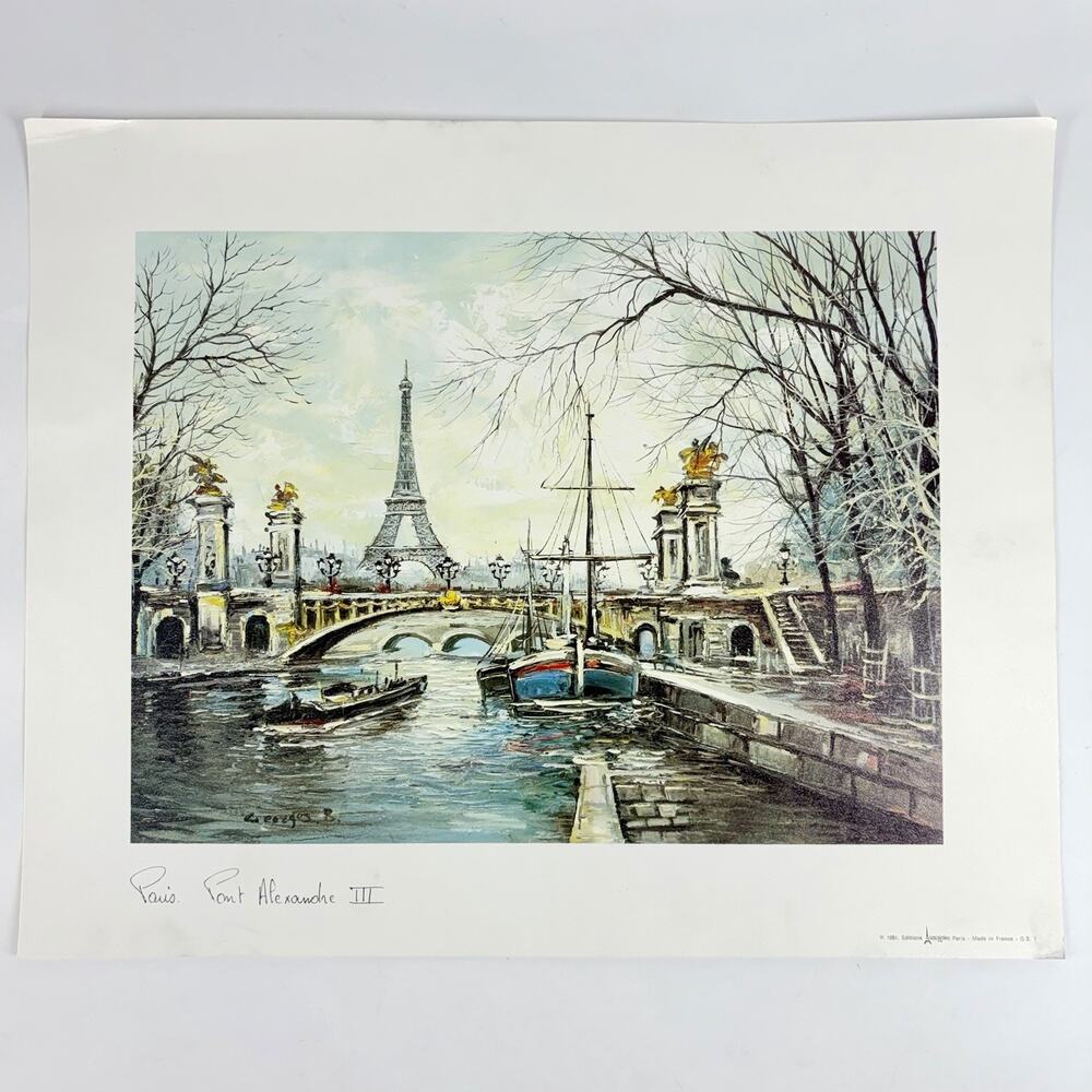 RAPHAEL TOUSSAINT Art Print Paris Tour Eiffel Pont Alexandre III 1980 France